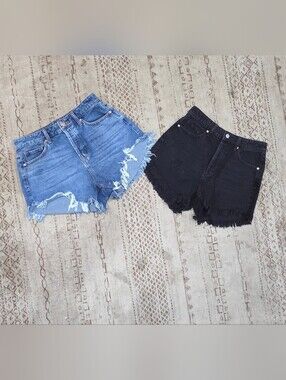 Wild Fable High-Rise Frayed Hem Denim Shorts - Blue And Black Pairs Size 4